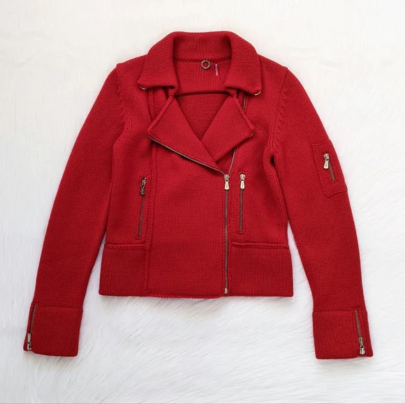 Anthropologie One Girl Who Red Wool Knit Sweater Moto Jacket | Size S - Picture 15 of 15